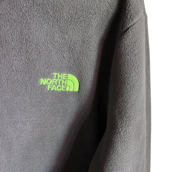 North Face Fleece Jacket Men's Large Gray Grey Full Zip Pockets Green Logo - Picture 5 of 14
